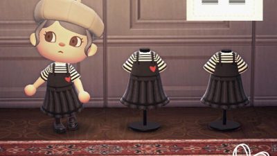 Animal Crossing: A little pinafore dress. Part of a winter/Valentine’s collection. 🖤🤍❤️