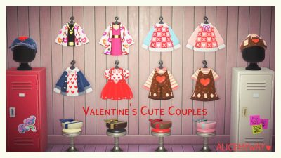 Animal Crossing: I made the Valentine’s Cute Couples Outfits.😍🥰 Wish your happiness on Valentine’s day coming.❤️ Alicemyway MA 4417-9870-5978