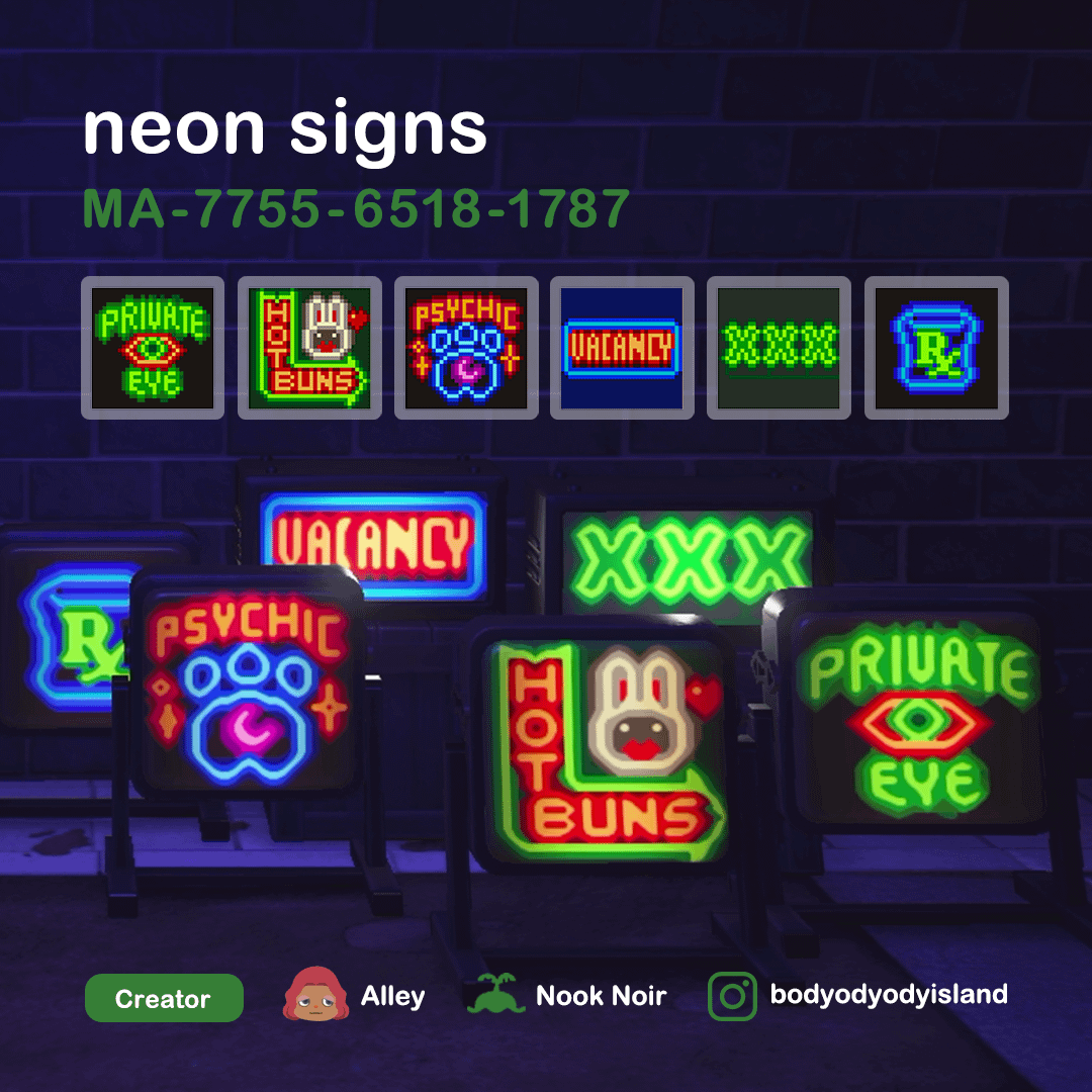 Animal Crossing Neon signs For alleys dives and other shady