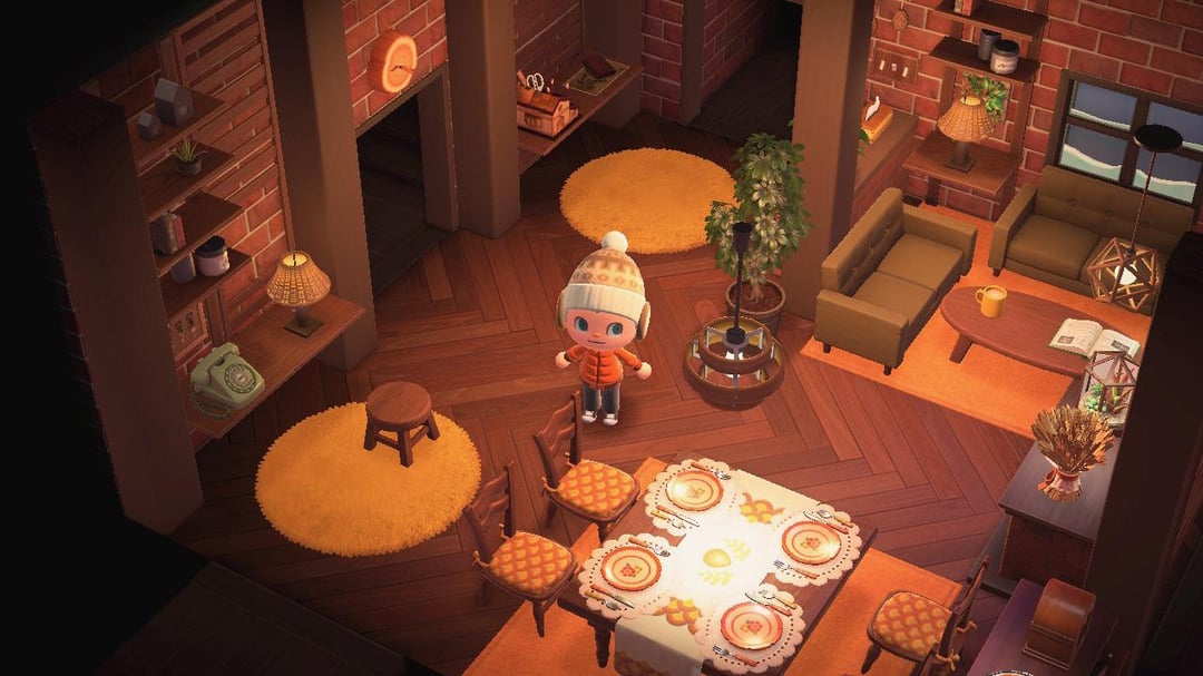 Animal Crossing Second room finished 70s era living room
