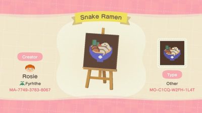 Animal Crossing: Snake themed food signs