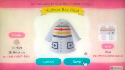 Animal Crossing: Vintage Hudson Bay Coat – 1st design! 😁
