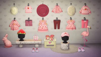 Animal Crossing: made a whole strawberry 🍓 collection! LMK if you want me to come over and hang at Able’s. my designer code is in my bio 💕
