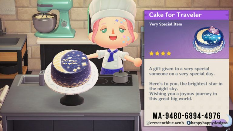 ACNH QR Codes happyhappydesigns:Cake for Traveler / Celestial Cake HatThe…