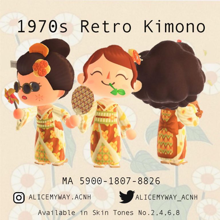 Animal Crossing: Designed the 1970s Retro Fashion mixed with Japanese Kimono. Enjoy wearing. ????