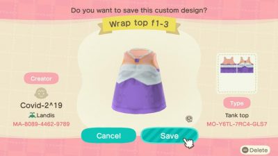 Animal Crossing: Finally uploaded a top I’ve been using for ages. No frills, just an attractive, simple wrap top with realistic shading for layered/stretched fabric. Skins 1-5; others on request. (Swipe for photos!)