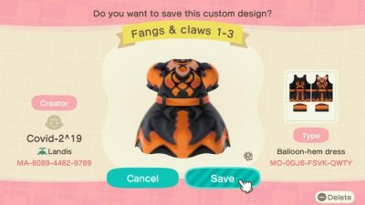 Animal Crossing: Halloween is coming up! How about a dress inspired by the creepies and crawlies? Fangs & claws, for skin tones 1-5 (others on request)