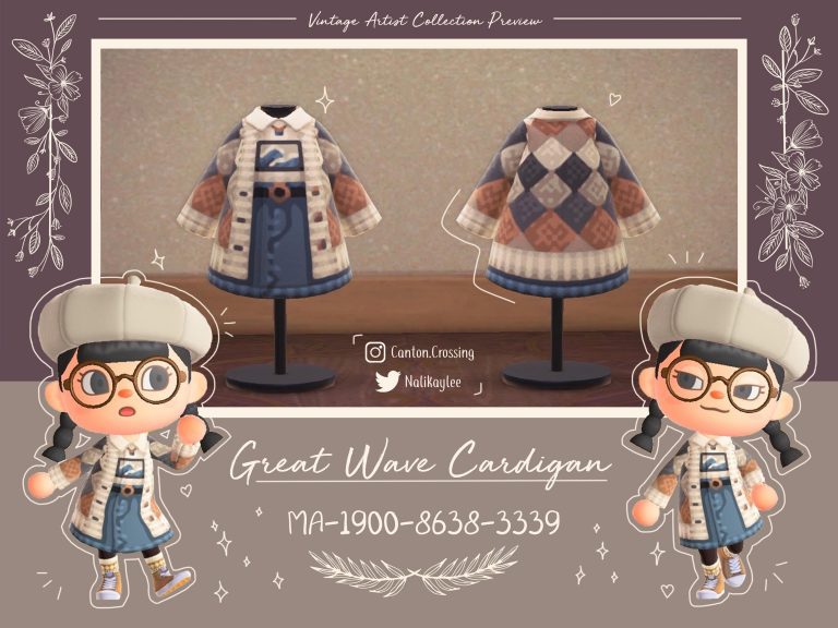Animal Crossing: I’m releasing my new collection based on famous artworks this Saturday! This first piece was inspired by the Great Wave off Kanagawa ? (aka the dynamic painting!) and a variation of a cardigan I recently bought! I also have a gender neutral version of this outfit available :)