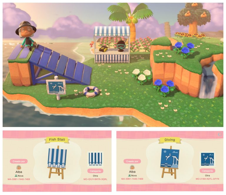 Animal Crossing: Made a fish stall and a diving sign for my diving area!! Hope you enjoy it :)