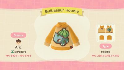 Animal Crossing: Made a hoodie featuring the best Pokémon out there ;) As the weather continues to cool down, let Bulbasaur keep you warm!