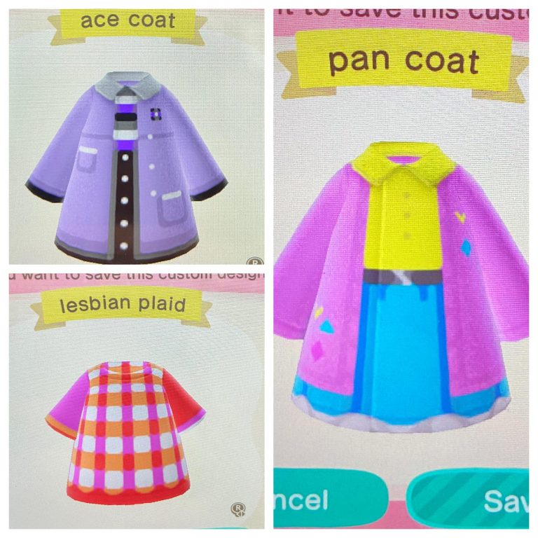 Animal Crossing: More pride outfits! ace, pan, lesbian.
