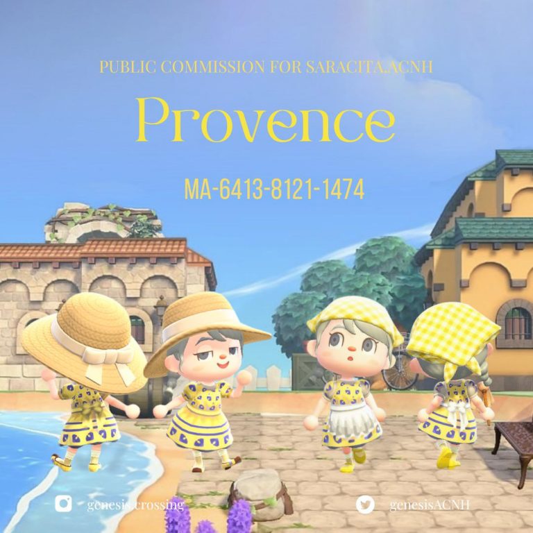 Animal Crossing: My friend Sarah got this lovely dress from the French Provençal market, which looks perfect for her current Provence-inspired island Twin leaf! The commission is public so feel free to download it! ?