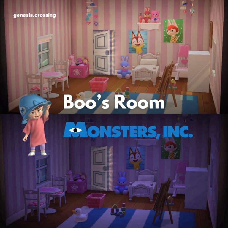 Animal Crossing: New door custom design code, presented in Boo’s Room from Monster Inc! 🚪