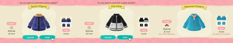 Animal Crossing: Scott Pilgrim Themed Outfits