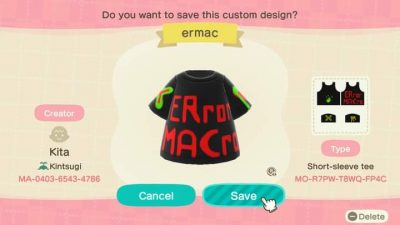 Animal Crossing: Tried my first design! (My friend and I were dissing mac-mac but he’s still my mans–)