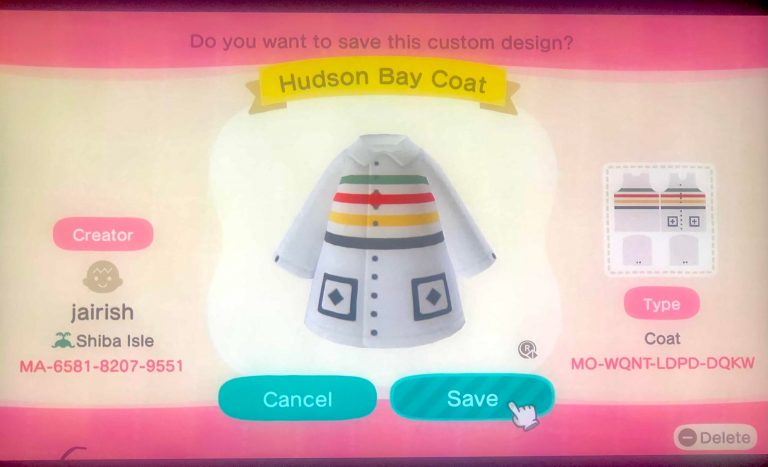Animal Crossing: Vintage Hudson Bay Coat – 1st design! ?