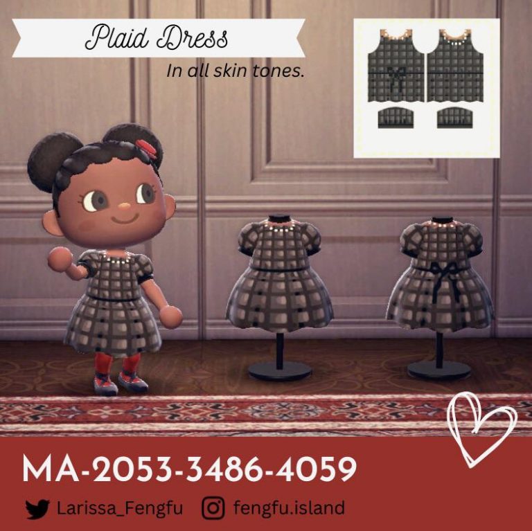 Animal Crossing: ❤️? You’ll be pretty in plaid in this sweet dress! Part of a winter/Valentine’s collection. Available in all 8 skin tones.
