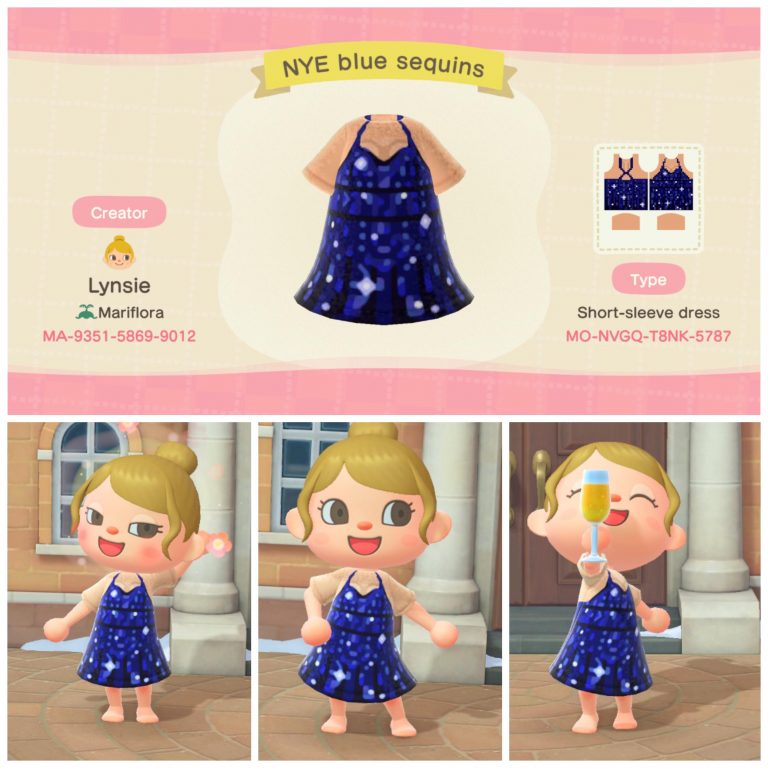 Animal Crossing: blue sequin New Year’s Eve dress! Let me know if you want in other skin tones